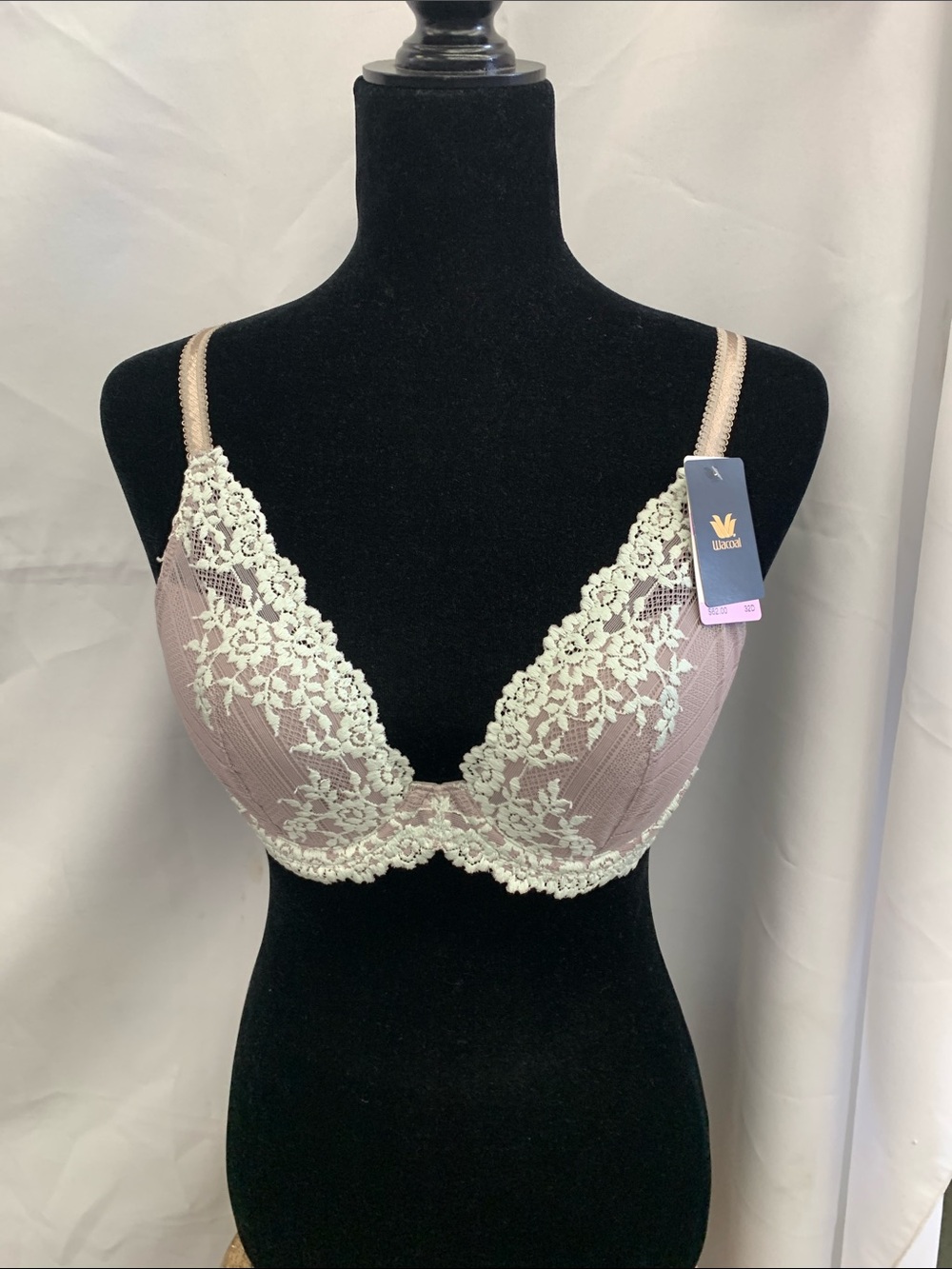 Wacoal Mauve Push-Up Bra with Ivory Lace Trim